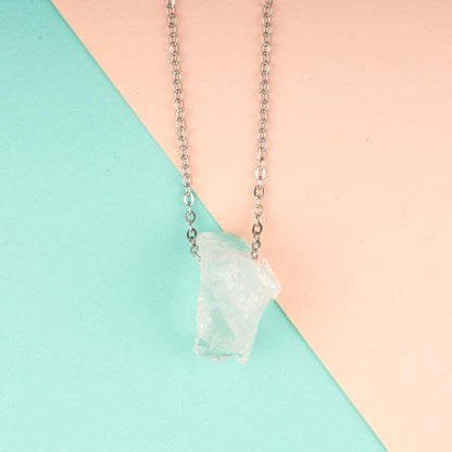 Raw Stone Crystal Necklace with 18-20" Silver Adjustable Chain, Natural Crystal Jewelry Gift, Rose Quartz, Citrine, Amethyst Stone Pendant