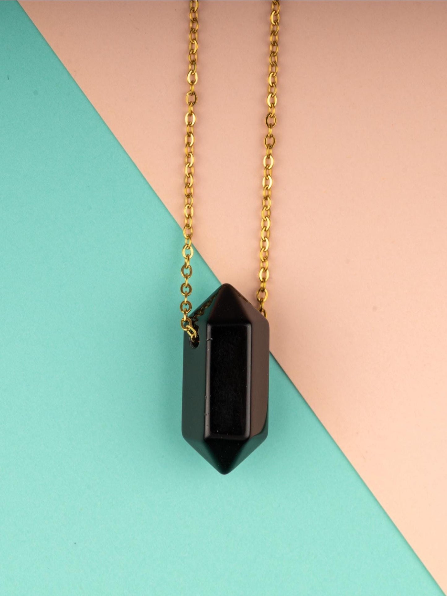 Hexagon Crystal Necklace with 18-20" Gold Adjustable Chain, Natural Crystal Jewelry Gift, Amethyst, Rose Quartz, Carnelian Pendant Necklace