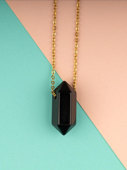 Hexagon Crystal Necklace with 18-20" Gold Adjustable Chain, Natural Crystal Jewelry Gift, Amethyst, Rose Quartz, Carnelian Pendant Necklace