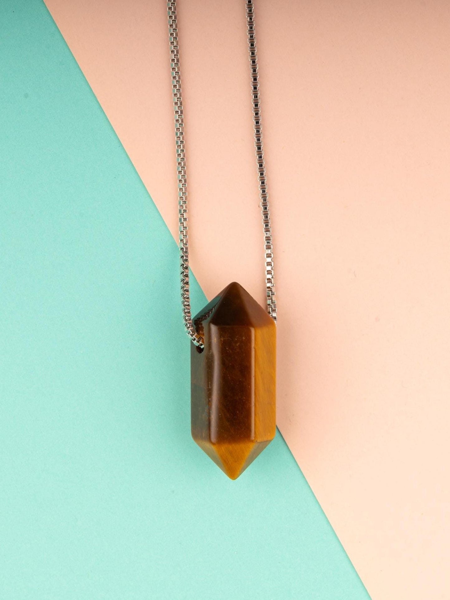 Hexagon Crystal Necklace with 18-20" Silver Adjustable Chain, Natural Crystal Jewelry Gift, Amethyst, Rose Quartz Carnelian Pendant Necklace