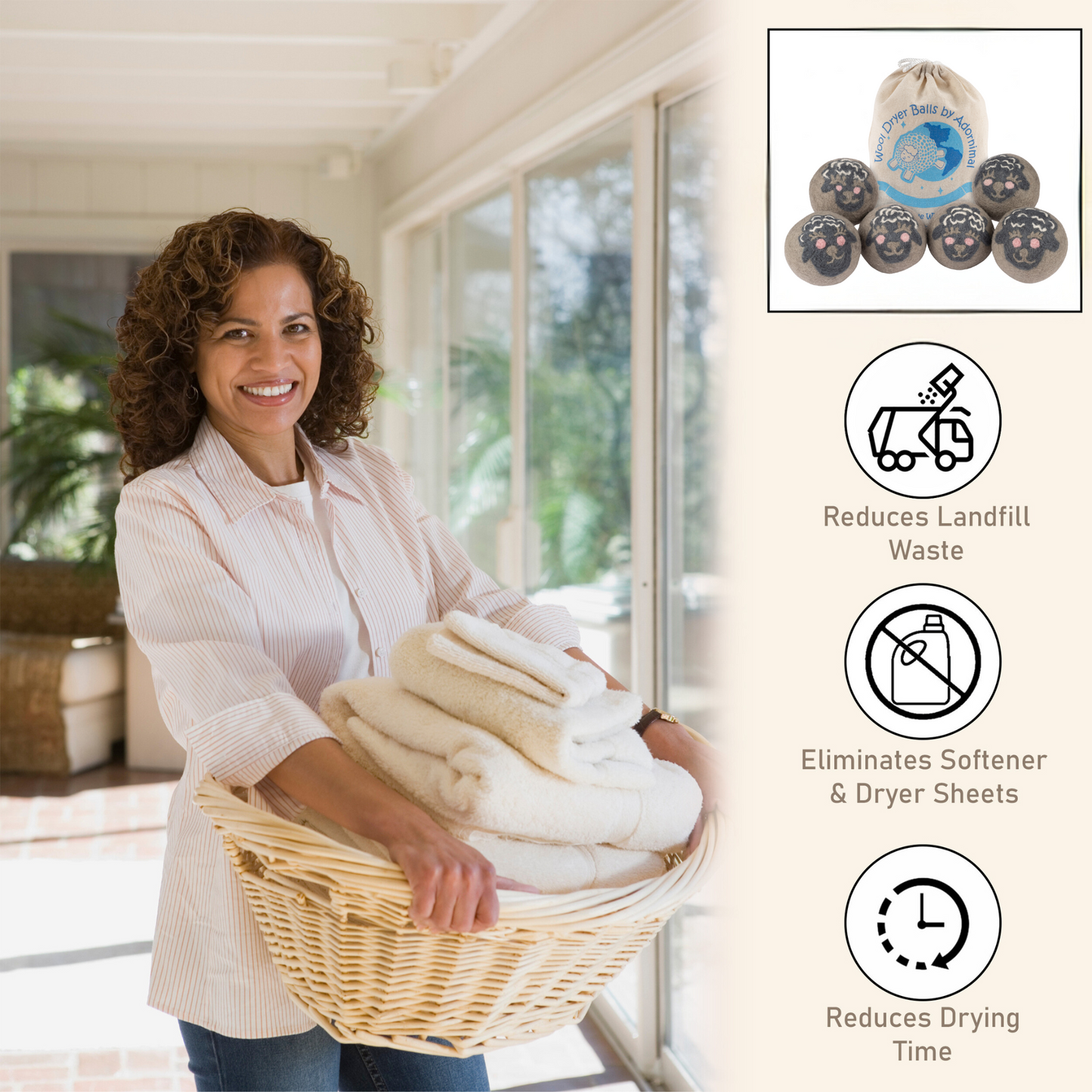 Wool Dryer Balls – Sheep Design Dryer Balls Laundry Reusable – Natural Fabric Softener – 100% Pure New Zealand Wool – Handcrafted in Nepal – 6 Pack Laundry Balls for Dryer