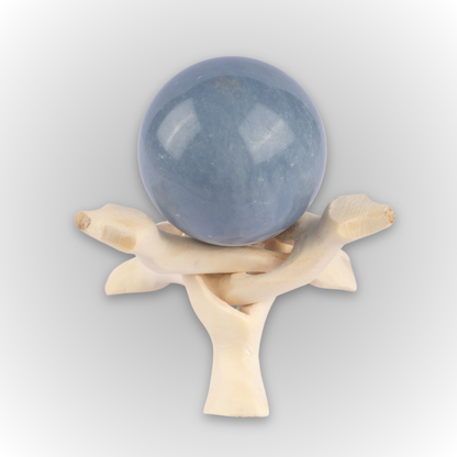 50mm-65mm Angelite Sphere with Wooden Tripod Stand, Healing Crystal Sphere, Home Crystal Decor, Energy Crystal, Sphere Stand, Crystal Gifts