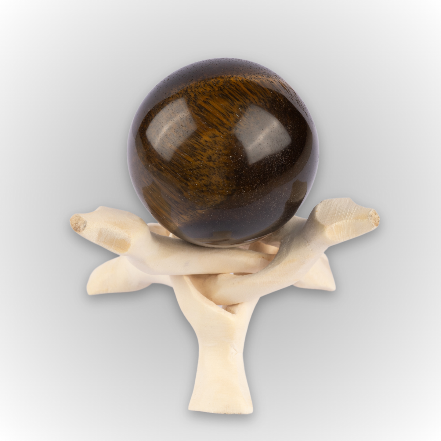 50mm-65mm Tiger's Eye Sphere with Wooden Tripod Stand, Healing Crystal Sphere, Home Crystal Decor, Energy Crystal, Sphere Stand, Crystal Gifts