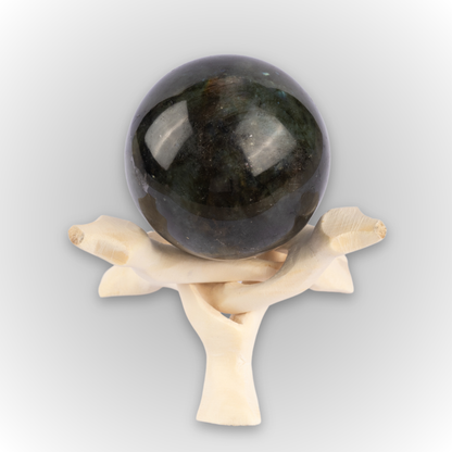 50mm-65mm Labradorite Sphere with Wooden Stand, Healing Crystal Sphere, Home Crystal Decor, Energy Crystal, Sphere Stand, Crystal Gifts