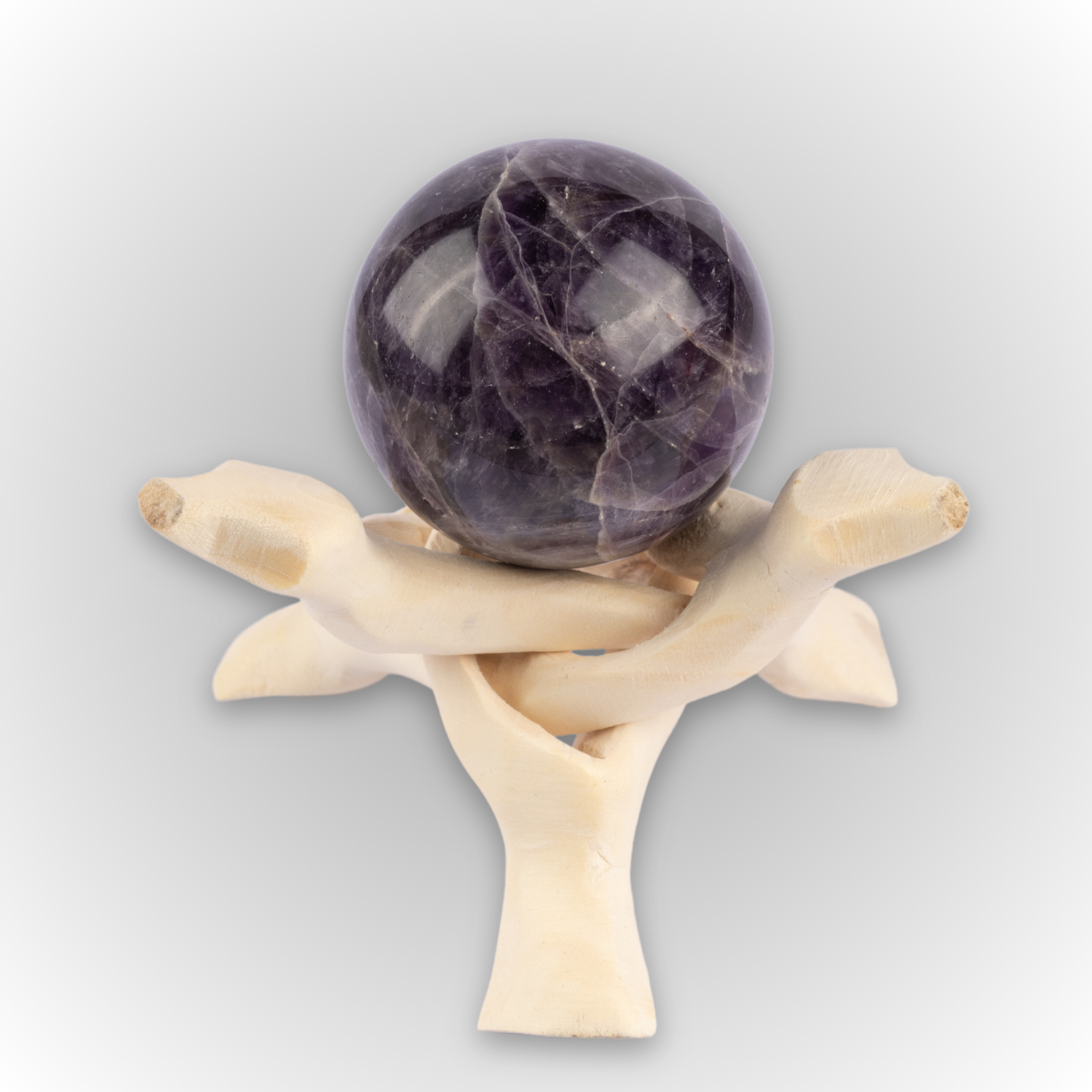 45mm-50mm Amethyst Sphere with Wooden Tripod Stand, Healing Crystal Sphere, Home Crystal Decor, Energy Crystal, Sphere Stand, Crystal Gifts