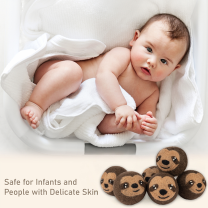 Wool Dryer Balls – Sloth Design Dryer Balls Laundry Reusable – Natural Fabric Softener – 100% Pure New Zealand Wool – Handcrafted in Nepal – 6 Pack Laundry Balls for Dryer