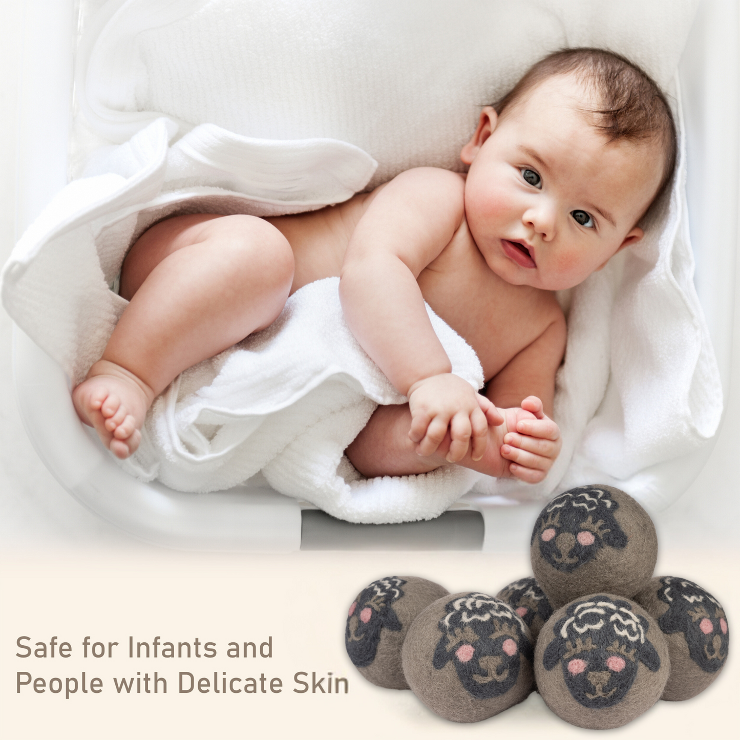 Wool Dryer Balls – Sheep Design Dryer Balls Laundry Reusable – Natural Fabric Softener – 100% Pure New Zealand Wool – Handcrafted in Nepal – 6 Pack Laundry Balls for Dryer