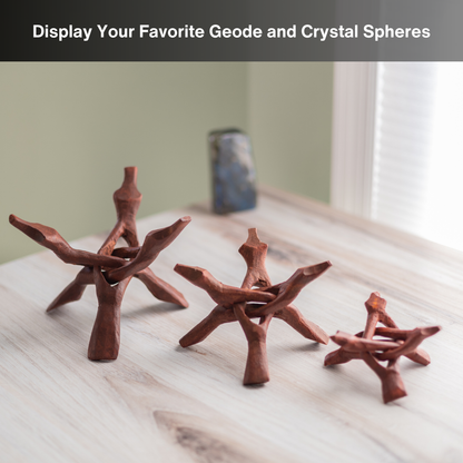 Wooden Tripod Stand 4”, 6” and 8” - Hand-Carved Room Decor Holder ~ Ideal for Abalone Shell, Decorative Bowl, Crystal Ball, Sphere, Geode ~ Wood Display Stand & Perfect Crystal Holder