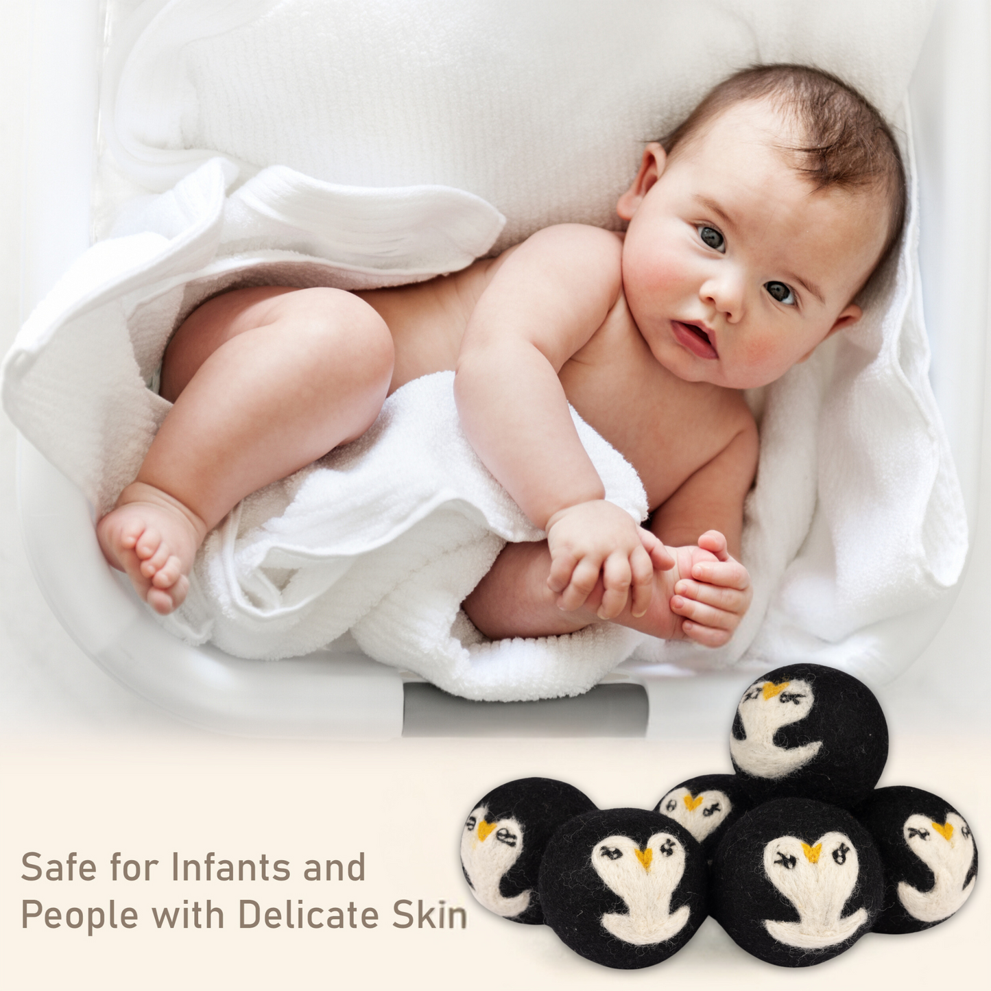 Wool Dryer Balls – Penguin Design Dryer Balls Laundry Reusable – Natural Fabric Softener – 100% Pure New Zealand Wool – Handcrafted in Nepal – 6 Pack Laundry Balls for Dryer