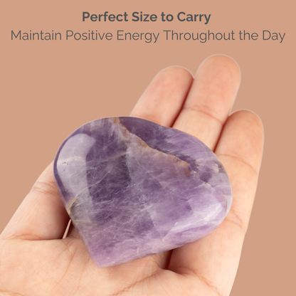 Amethyst Heart Palm Stone Crystal - Natural Healing Stone for Anxiety Relief & Meditation - Polished Amethyst Worry Stone - Spiritual Gift