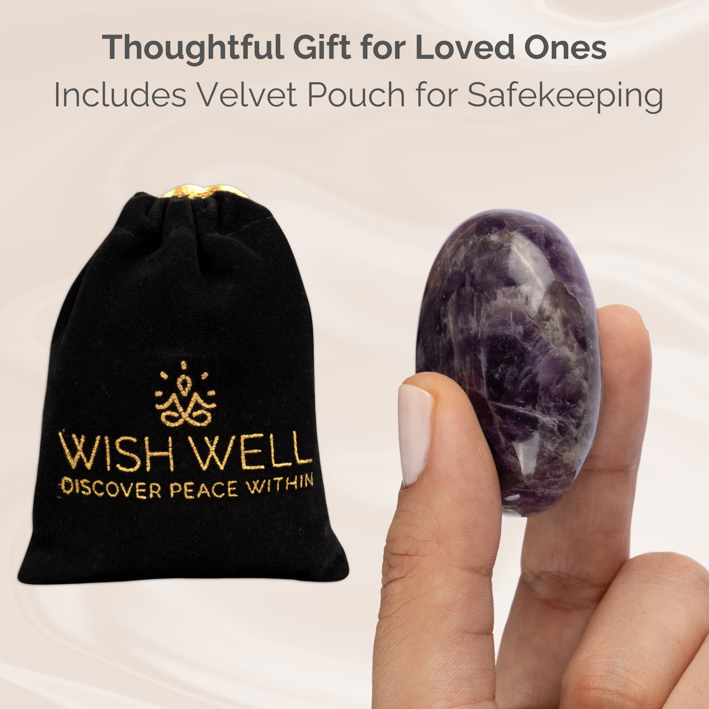 Amethyst Palm Stone Crystal - Natural Healing Stone for Anxiety Relief & Meditation - Polished Amethyst Worry Stone - Spiritual Gift