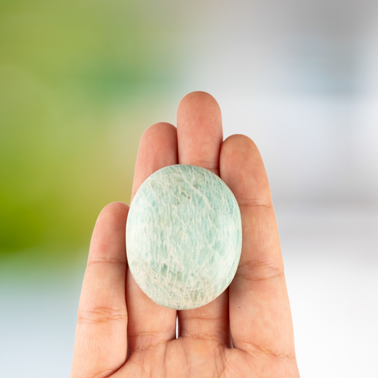 Amazonite Palm Stone Crystal - Natural Healing Stone for Anxiety Relief & Meditation - Polished Amazonite Worry Stone - Spiritual Gift