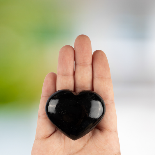 Black Obsidian Heart Palm Stone Crystal - Natural Healing Stone for Anxiety Relief & Meditation - Polished Black Obsidian Worry Stone - Spiritual Gift