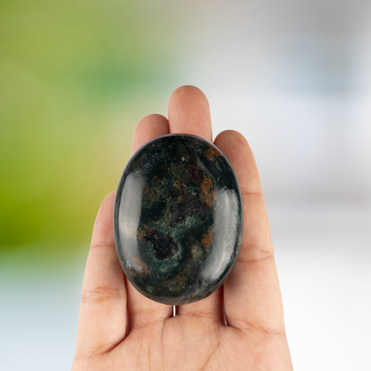 Bloodstone Palm Stone Crystal - Natural Healing Stone for Anxiety Relief & Meditation - Polished Bloodstone Worry Stone - Spiritual Gift