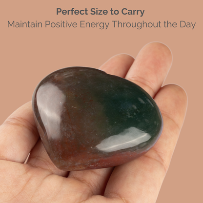 Bloodstone Heart Palm Stone Crystal - Natural Healing Stone for Anxiety Relief & Meditation - Polished Bloodstone Worry Stone - Spiritual Gift