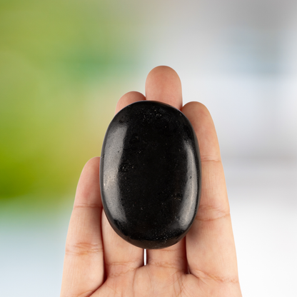 Black Tourmaline Palm Stone Crystal - Natural Healing Stone for Anxiety Relief & Meditation - Polished Black Tourmaline Worry Stone - Spiritual Gift