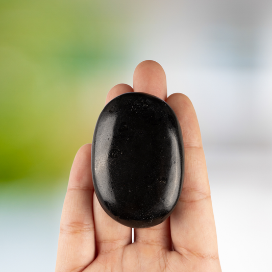 Black Tourmaline Palm Stone Crystal - Natural Healing Stone for Anxiety Relief & Meditation - Polished Black Tourmaline Worry Stone - Spiritual Gift