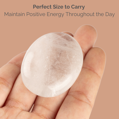 Clear Quartz Palm Stone Crystal - Natural Healing Stone for Anxiety Relief & Meditation - Polished Clear Quartz Worry Stone - Spiritual Gift