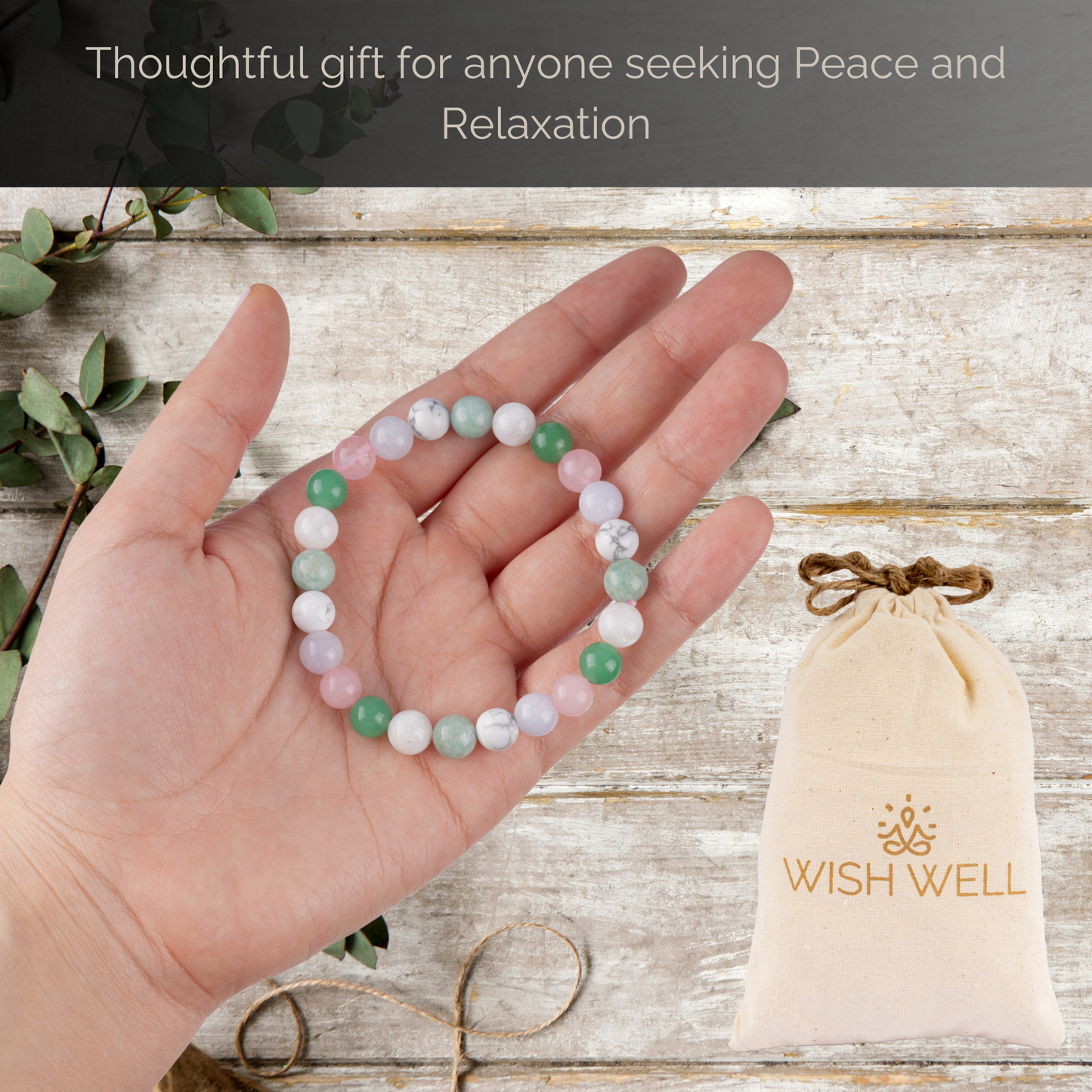 Calm and Peace Bracelet for Women and Men with Amazonite, Rose Quartz, White Howlite, Green Aventurine, Moonstone, Angelite Crystals and Healing Stones - Natural Handmade Beaded Bracelets