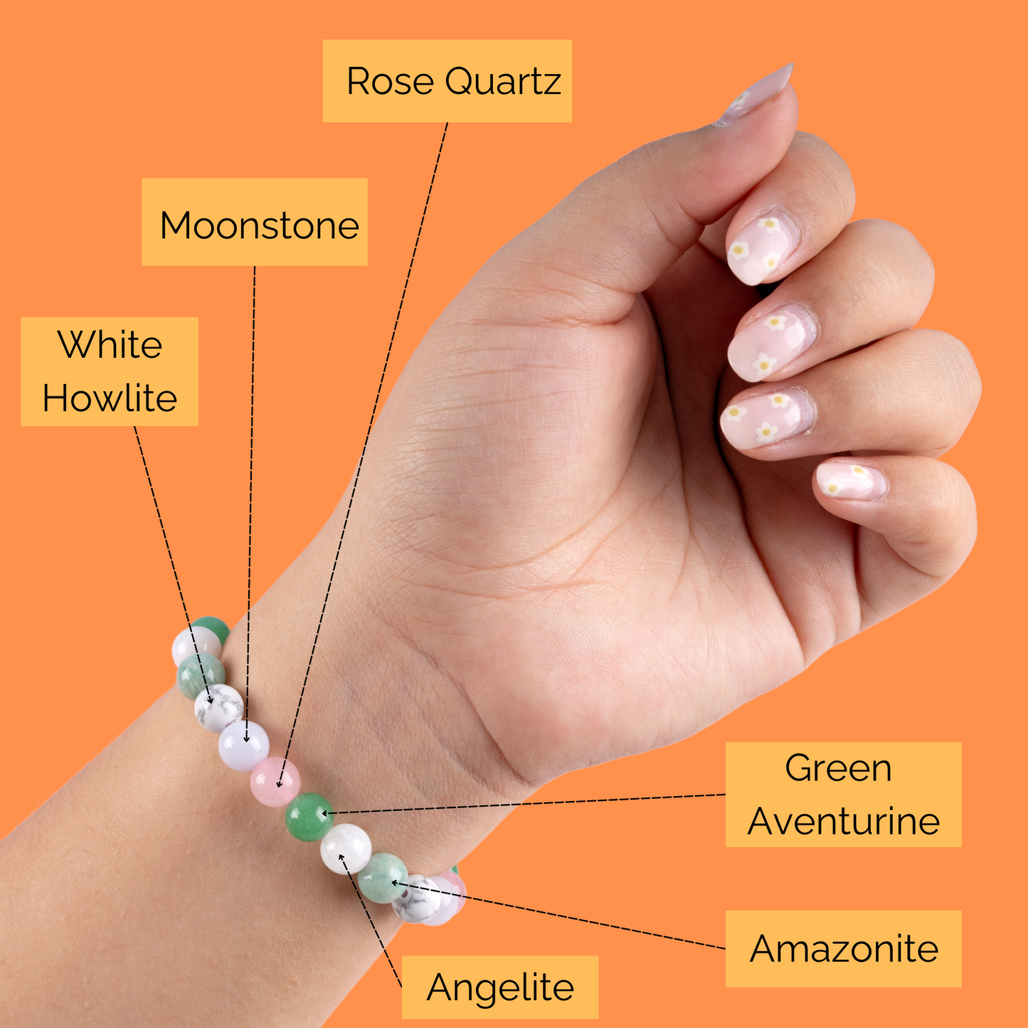 Calm and Peace Bracelet for Women and Men with Amazonite, Rose Quartz, White Howlite, Green Aventurine, Moonstone, Angelite Crystals and Healing Stones - Natural Handmade Beaded Bracelets