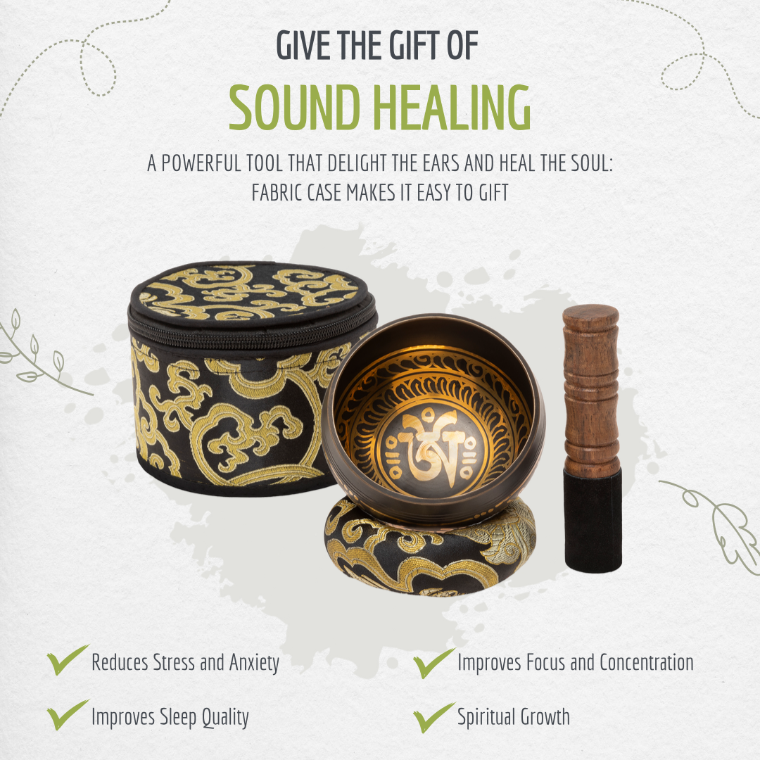 Tibetan Singing Bowl Set ~ 4" Sound Bowl with Fabric Case, Cushion, and Mallet ~ Handcrafted in Nepal ~ Perfect For Meditation, Yoga, Spiritual Healing, & Mindfulness