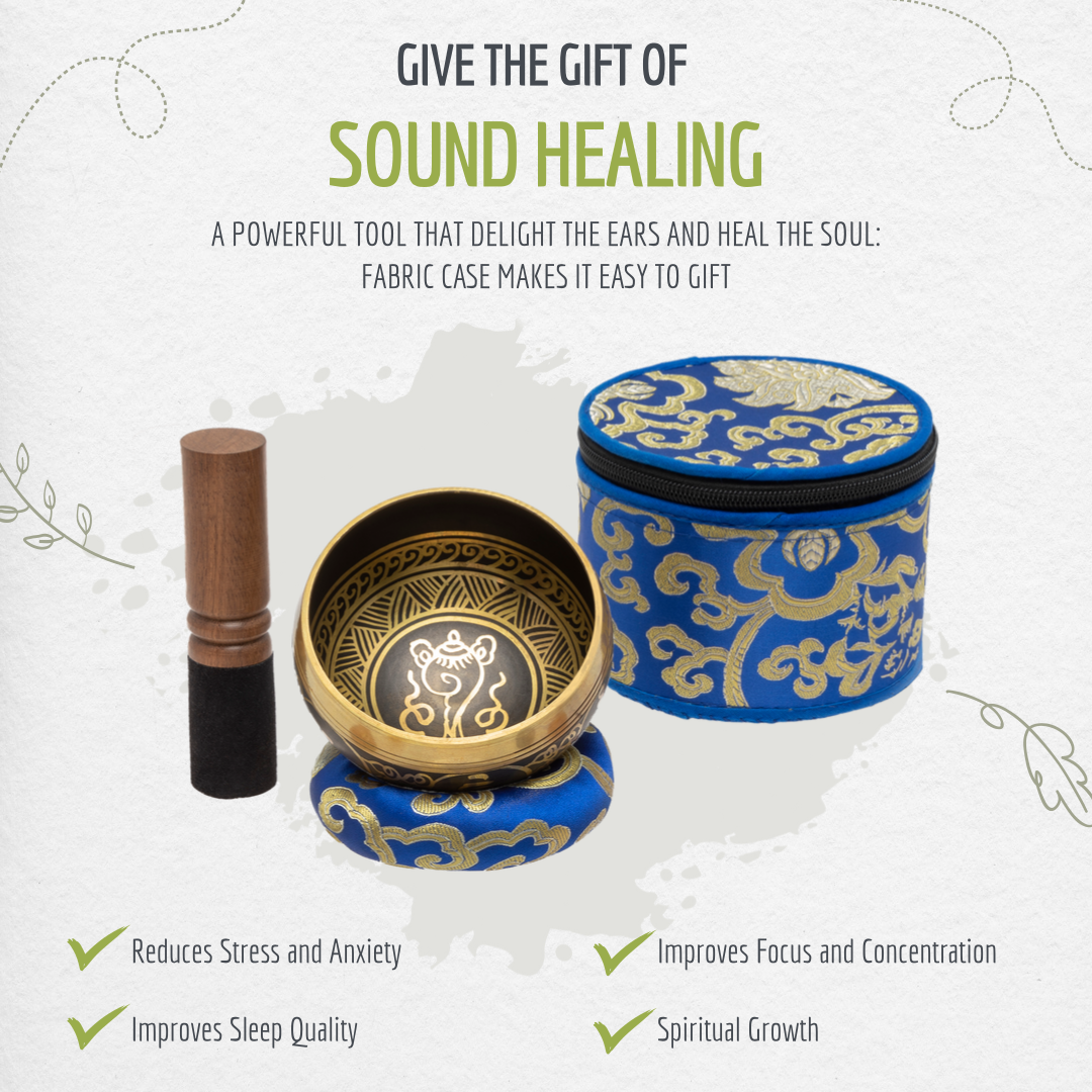 Tibetan Singing Bowl Set ~ 4" Sound Bowl with Fabric Case, Cushion, and Mallet ~ Handcrafted in Nepal ~ Perfect For Meditation, Yoga, Spiritual Healing, & Mindfulness