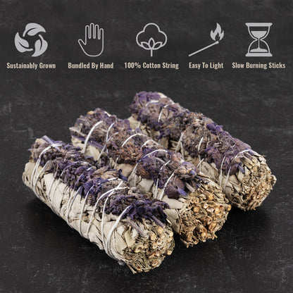 Lavender Sage Smudge Kit – Home Cleansing & Smudging Kit with Lavender White Sage, Palo Santo, Abalone Shell, Lava Stone Chakra Bracelet, 7 Chakra Stones, Smudging Feather & Smudging Guide