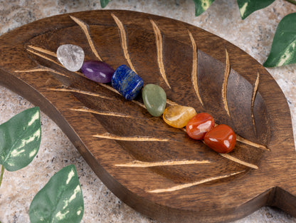 7 Chakra Stones Set with Clear Quartz, Amethyst, Lapis Lazuli, Green Aventurine, Citrine, Carnelian, & Red Jasper - Natural Tumbled Crystals and Healing Stones with Spiral Cage Necklace & Velvet Pouch