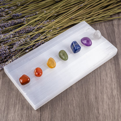 7 Chakra Stones Set with Clear Quartz, Amethyst, Lapis Lazuli, Green Aventurine, Citrine, Carnelian, & Red Jasper - Natural Tumbled Crystals and Healing Stones with Spiral Cage Necklace & Velvet Pouch