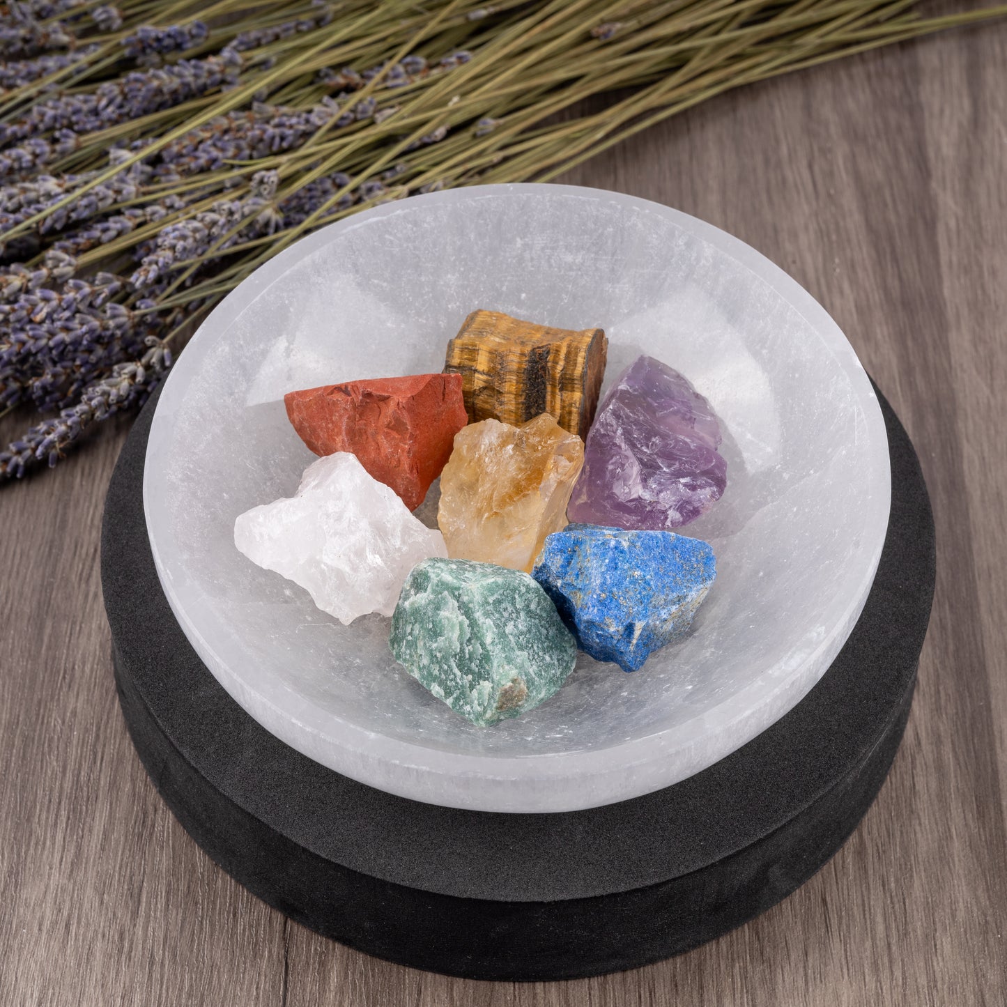 7 Chakra Stones Set with Clear Quartz, Amethyst, Lapis Lazuli, Green Aventurine, Citrine, Carnelian, & Red Jasper - Natural Raw Crystals and Healing Stones with Spiral Cage Necklace & Velvet Pouch