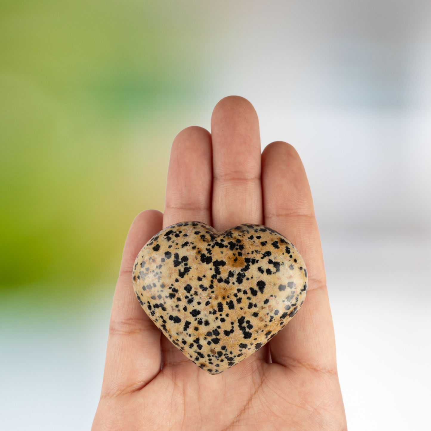 Dalmatian Jasper Heart Palm Stone Crystal - Natural Healing Stone for Anxiety Relief & Meditation - Polished Dalmatian Jasper Worry Stone - Spiritual Gift