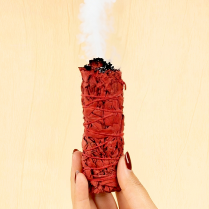 Dragon's Blood Sage Smudge Stick – 4” Dragon's Blood Sage Bundle for Home Cleansing, Energy Healing, Meditation, Reiki, and Clearing Negative Energy- Includes Smudging Guide