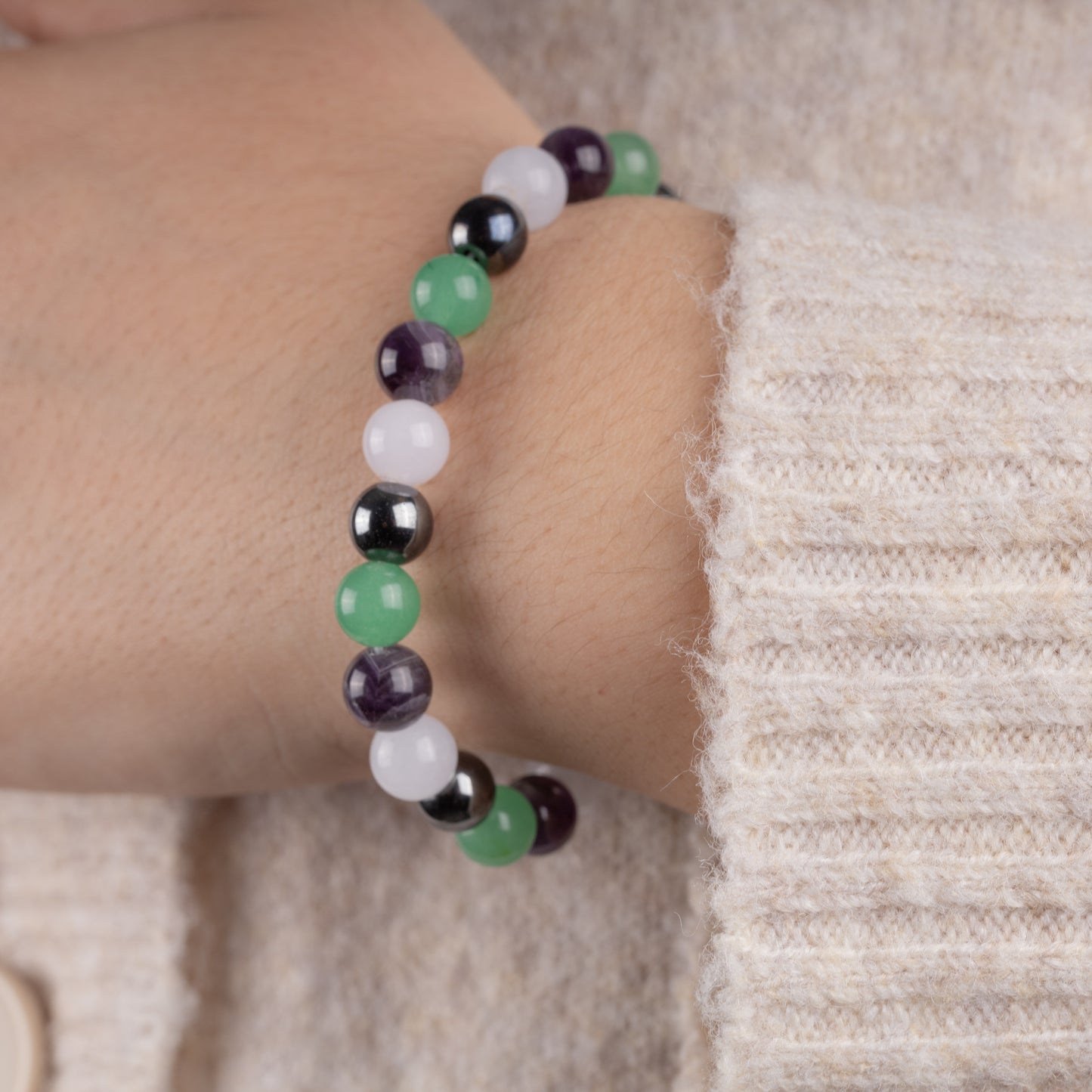 Aquarius Zodiac Bracelet or Women or Men with Natural Amethyst, Angelite, Green Aventurine, and Hematite Crystals and Healing Stones - Handmade Beaded Bracelet, Perfect Zodiac Gift for Birthday