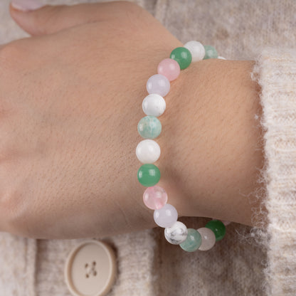 Calm and Peace Bracelet for Women and Men with Amazonite, Rose Quartz, White Howlite, Green Aventurine, Moonstone, Angelite Crystals and Healing Stones - Natural Handmade Beaded Bracelets