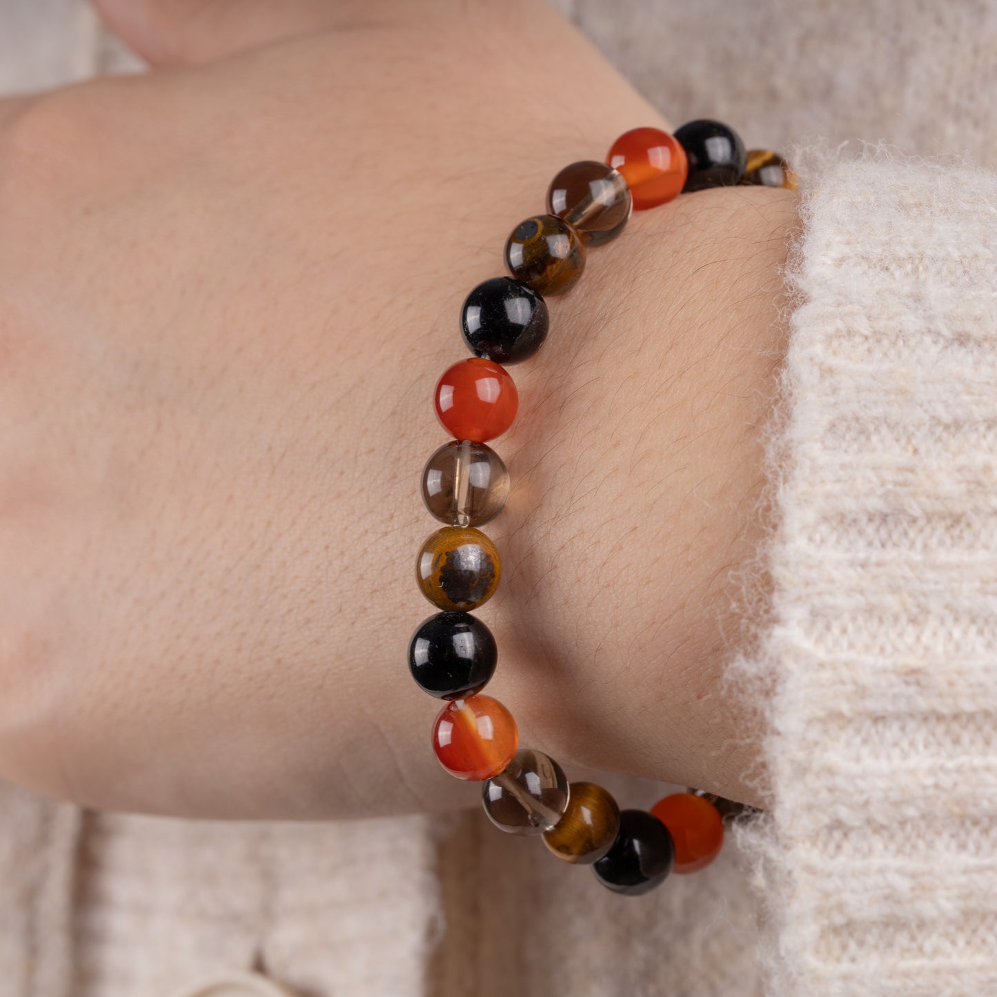 Capricorn Zodiac Bracelet for Women or Men with Natural Carnelian, Smoky Quartz, Black Tourmaline, and Tiger’s Eye Crystals and Healing Stones - Handmade Beaded Bracelet, Zodiac Gift for Birthday