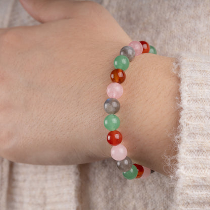 Taurus Zodiac Bracelet for Women or Men with Natural Carnelian, Labradorite, Green Aventurine, and Rose Quartz Crystals and Healing Stones - Handmade Beaded Bracelet, Perfect Zodiac Gift for Birthday