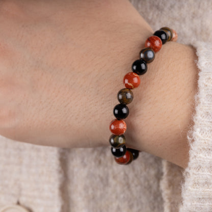 Inner Strength Bracelet for Women and Men with Black Onyx, Tiger’s Eye, and Red Jasper Crystals and Healing Stones - Natural Handmade Beaded Bracelets, Crystal Bracelet for Spiritual Gifts