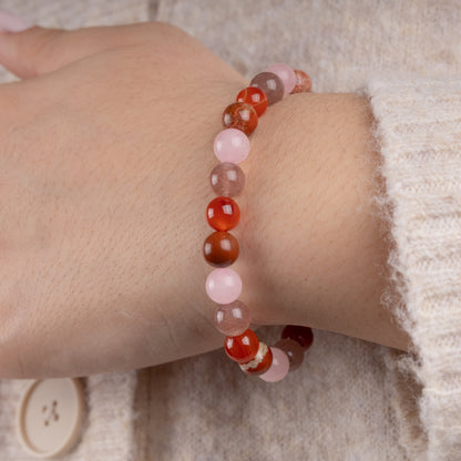 Love & Compassion Bracelet for Women & Men with Carnelian, Red Jasper, Rose Quartz, and Strawberry Quartz Crystals and Healing Stones - Handmade Beaded Bracelets, Crystal Bracelet for Spiritual Gifts