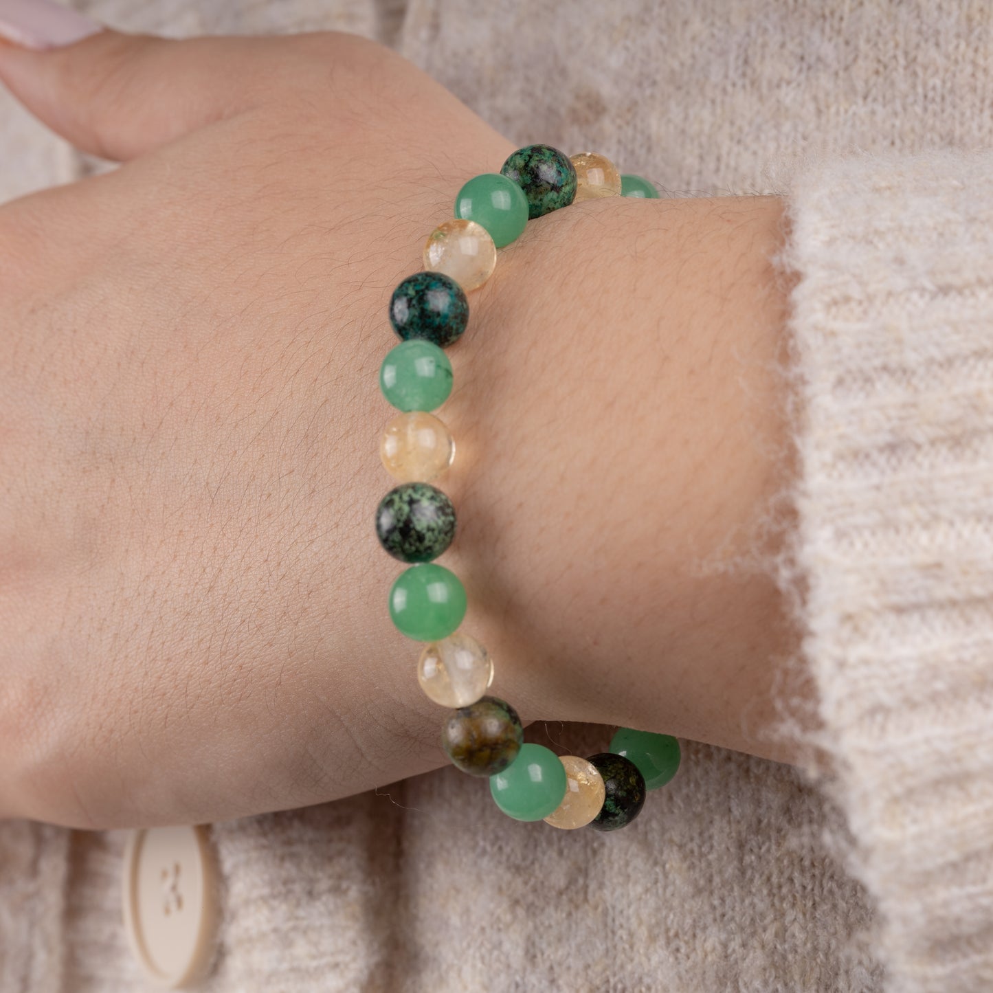 Prosperity and Abundance Bracelet for Women and Men with Green Aventurine, African Turquoise, and Citrine Crystals and Healing Stones - Natural Handmade Beaded Bracelet, Crystal Bracelet for Spiritual Gifts