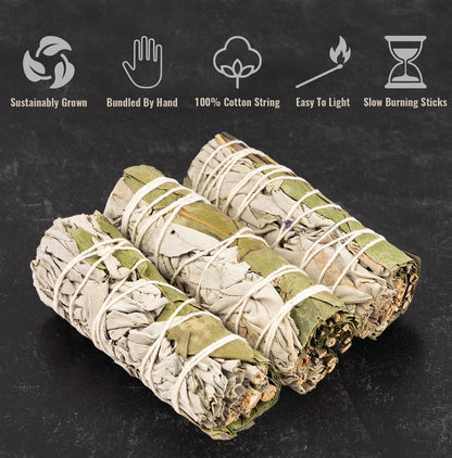 Eucalyptus White Sage Smudge Stick 4", Energy Cleansing Smudging Sticks, Smoke Cleanse Smudging Wand, Home Protection, Purifying, & House Blessing