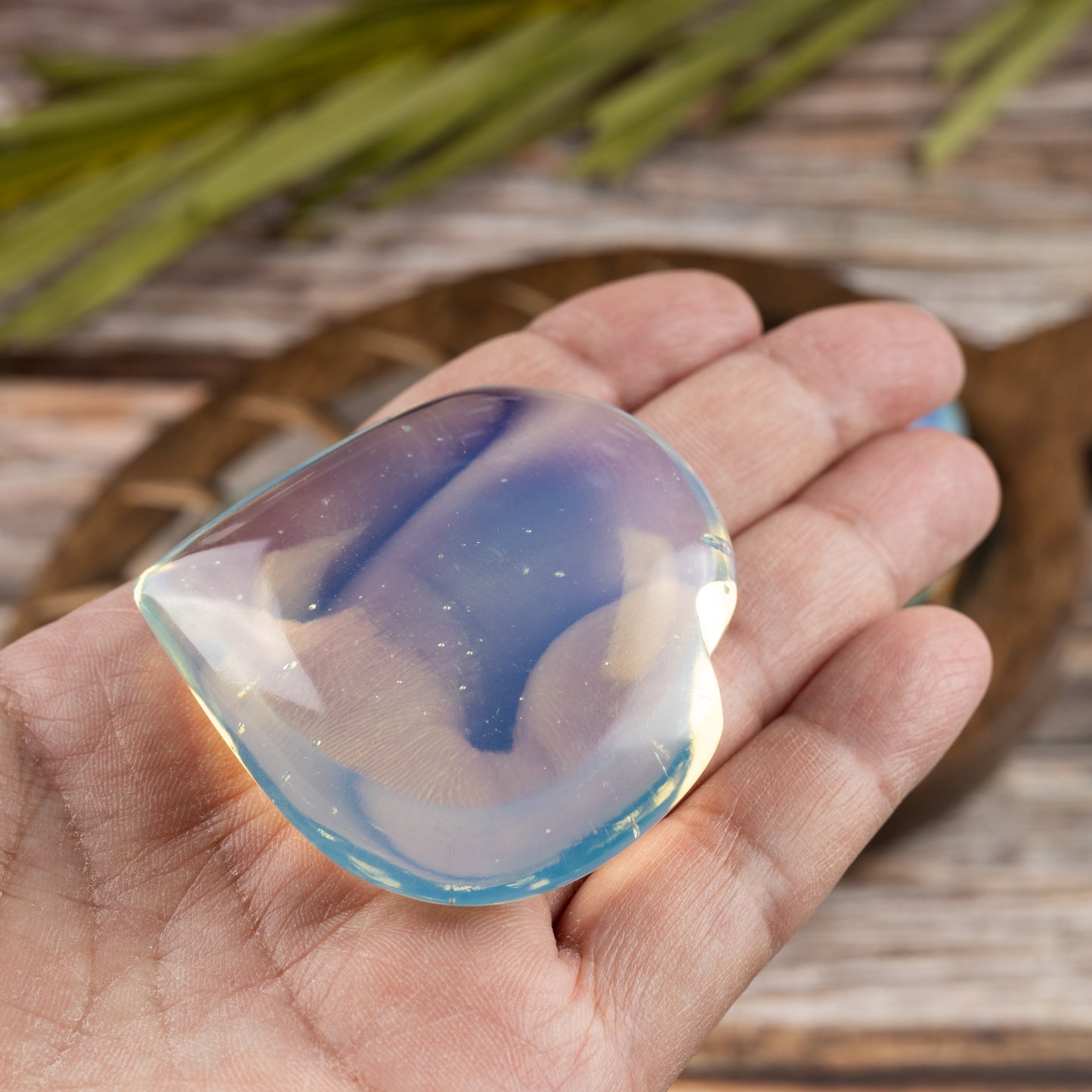 Opalite Heart Palm Stone Crystal - Natural Healing Stone for Anxiety Relief & Meditation - Polished Opalite Worry Stone - Spiritual Gift