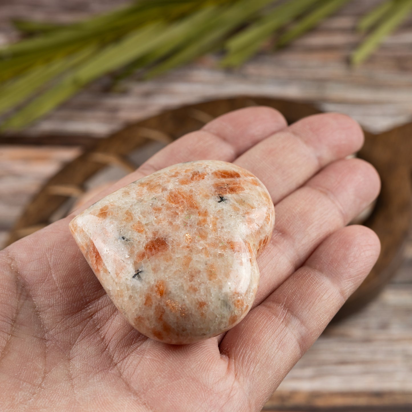 Sunstone Heart Palm Stone Crystal - Natural Healing Stone for Anxiety Relief & Meditation - Polished Sunstone Worry Stone - Spiritual Gift