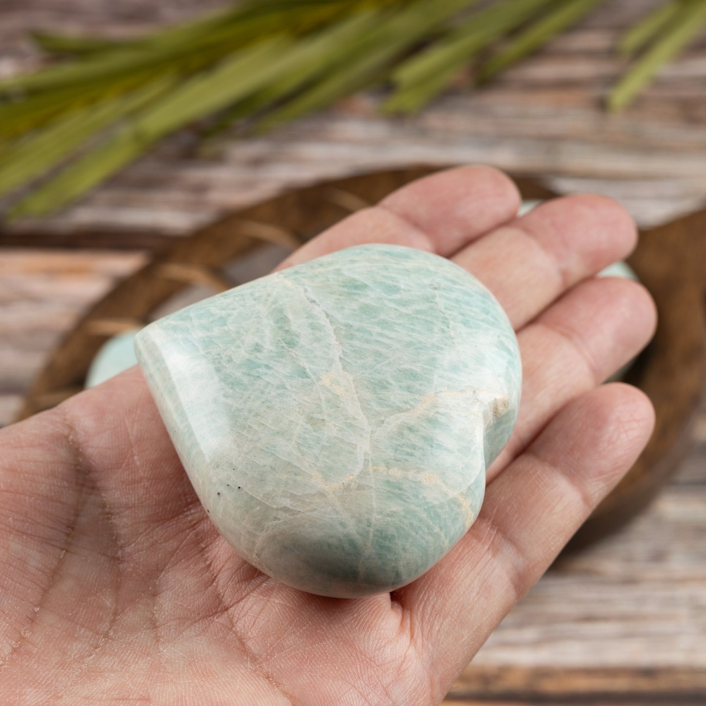 Amazonite Heart Palm Stone Crystal - Natural Healing Stone for Anxiety Relief & Meditation - Polished Amazonite Worry Stone - Spiritual Gift