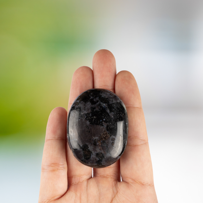 Indigo Gabbro Palm Stone Crystal - Natural Healing Stone for Anxiety Relief & Meditation - Polished Indigo Gabbro Worry Stone - Spiritual Gift