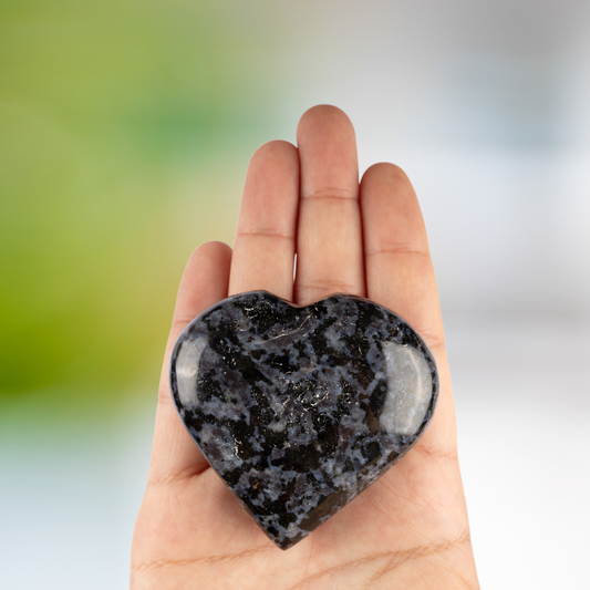 Indigo Gabbro Heart Palm Stone Crystal - Natural Healing Stone for Anxiety Relief & Meditation - Polished Indigo Gabbro Worry Stone - Spiritual Gift