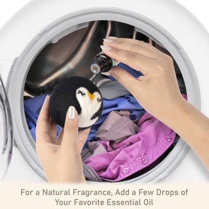 Wool Dryer Balls – Penguin Design Dryer Balls Laundry Reusable – Natural Fabric Softener – 100% Pure New Zealand Wool – Handcrafted in Nepal – 6 Pack Laundry Balls for Dryer