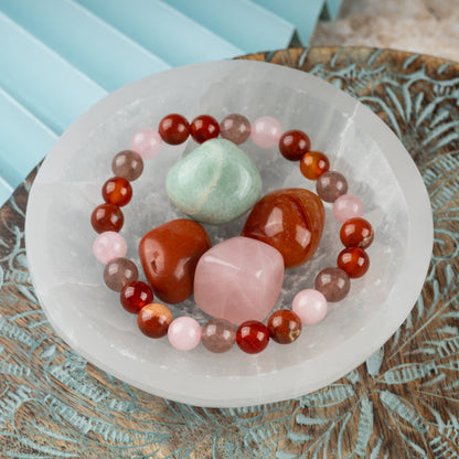 Love & Compassion Manifestation Crystal Bracelet and Tumbled Crystals, Healing Crystal Set,  Energy Crystals, Intention Bracelet Crystal Kit