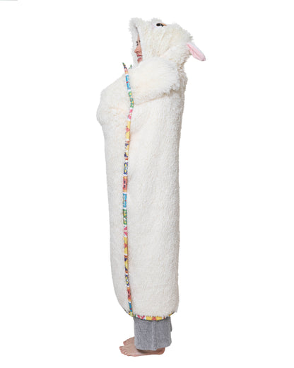 Llama Wearable Hooded Blanket - Cozy Oversized Blanket Hoodie with Claws Hand Gloves - Plush Flurry Fleece & Sherpa Hoodie - Gift for Women, Adults, and Kids