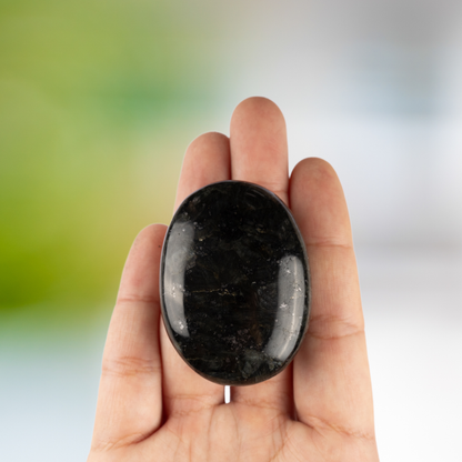 Larvikite Palm Stone Crystal - Natural Healing Stone for Anxiety Relief & Meditation - Polished Larvikite Worry Stone - Spiritual Gift