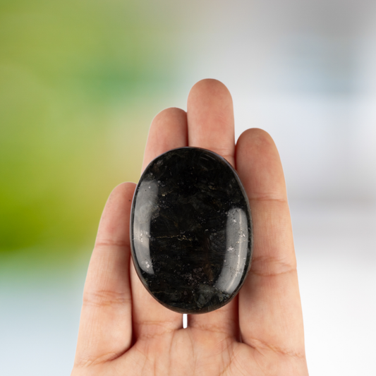 Larvikite Palm Stone Crystal - Natural Healing Stone for Anxiety Relief & Meditation - Polished Larvikite Worry Stone - Spiritual Gift